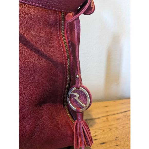 Varriale Dark Red Italian Leather Double Front Gold Zipper Bucket Shoulder Bag - Picture 4 of 15
